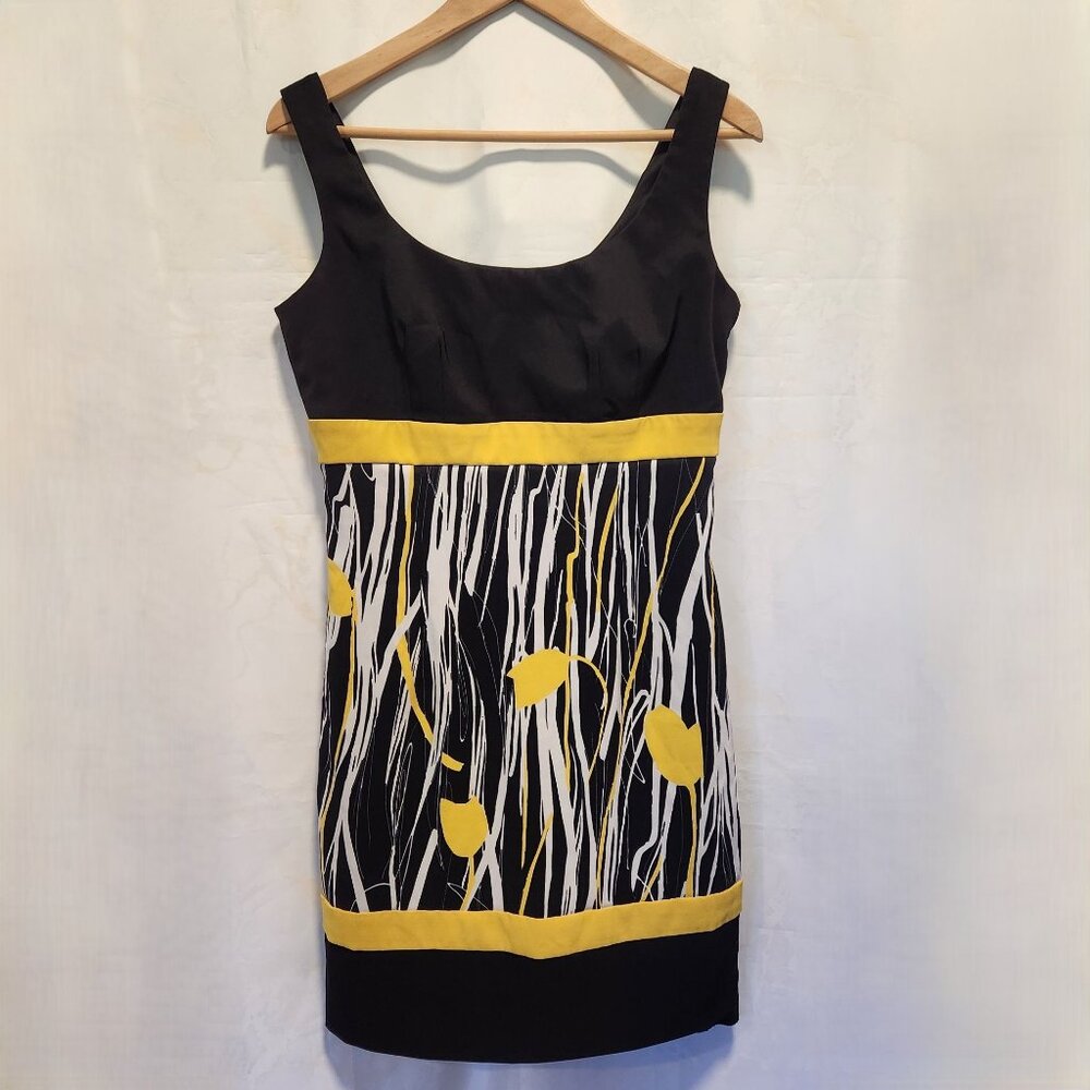Ronni Nicole Sheath Sleeveless Mini Dress SZ‎ 6 Black/Yellow Floral Upper Lining